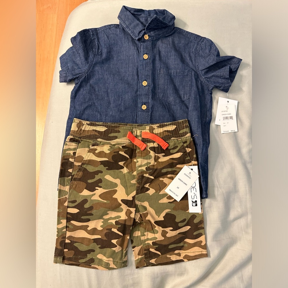Joe’s Boy’s Denim Shirt and Camo Shorts Set |Size: 3T - Picture 2 of 5